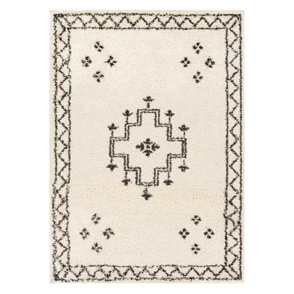 (C174) Beni Cream Medallion Shag Area Rug, 5x7