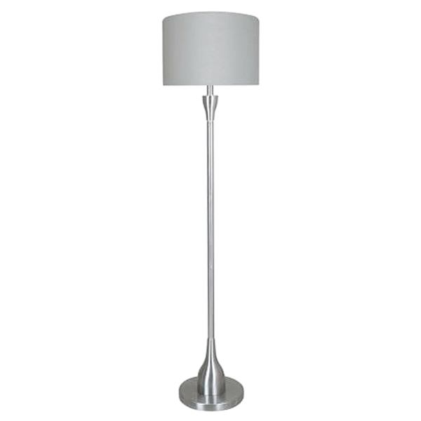 Brushed Steel Finish Floor Lamp with White Fabric Drum Shade, 60"