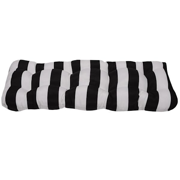 Providence Black Awning Striped Outdoor Wicker Settee Cushion