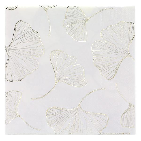 Lillian Table Settings White with Gold Ginkgo Design Lunch Napkin