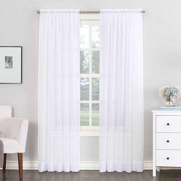 Emily White Rod Pocket Sheer Voile Curtain Panel, 84"