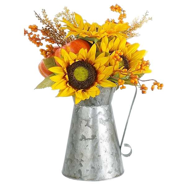 Yellow Sunflower Arrangement in Watering Can, 13"