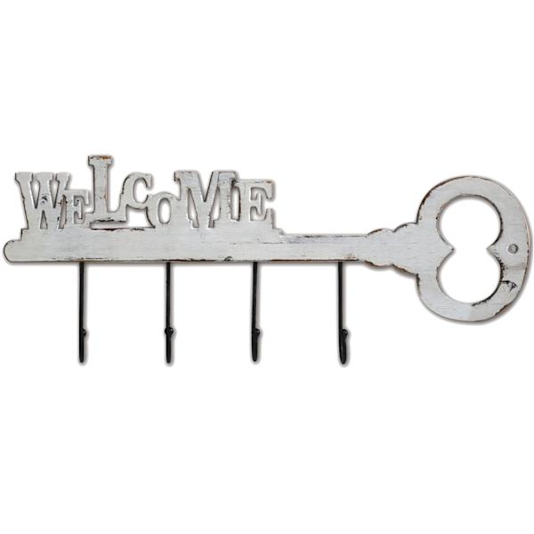 4-Hook Wood & Metal Welcome Key Wall Rack, 8x20
