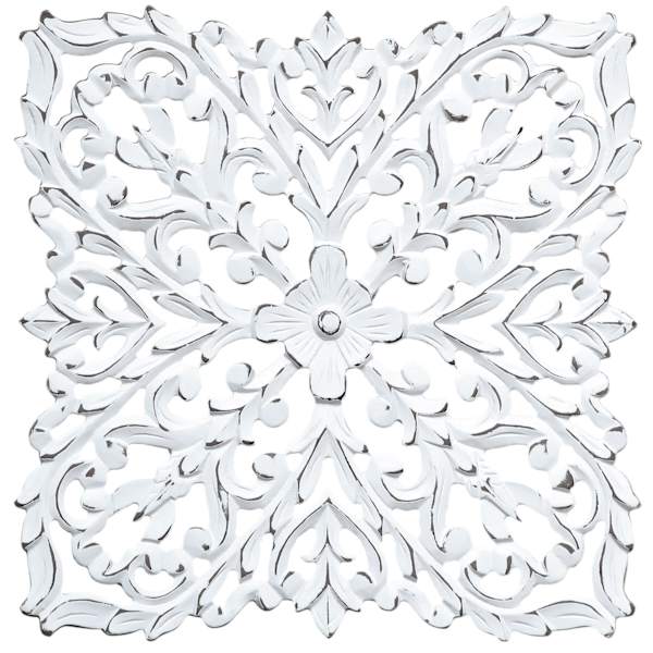 Moroccan Hand Carved White Wooden Panel Wall Decor, 16"