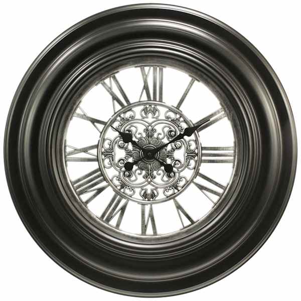 Black & Silver Medallion Round Wall Clock with Clear Dial, 30"