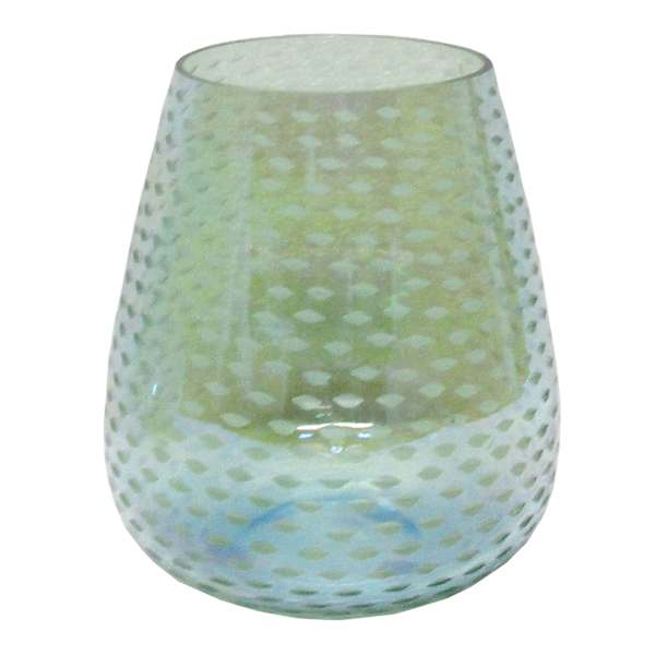 Grace Mitchell Sea Blue Etched Glass Tea Light Candle Holder, 6"