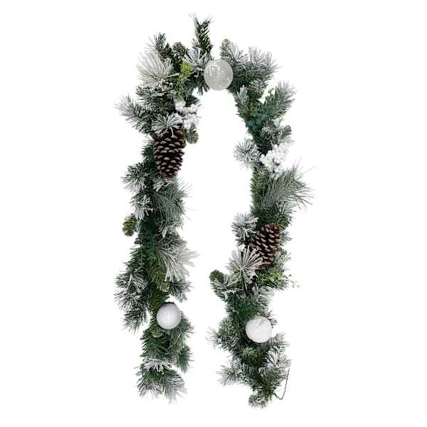 Green & White Ornament, Pinecone & Berry Garland, 6'