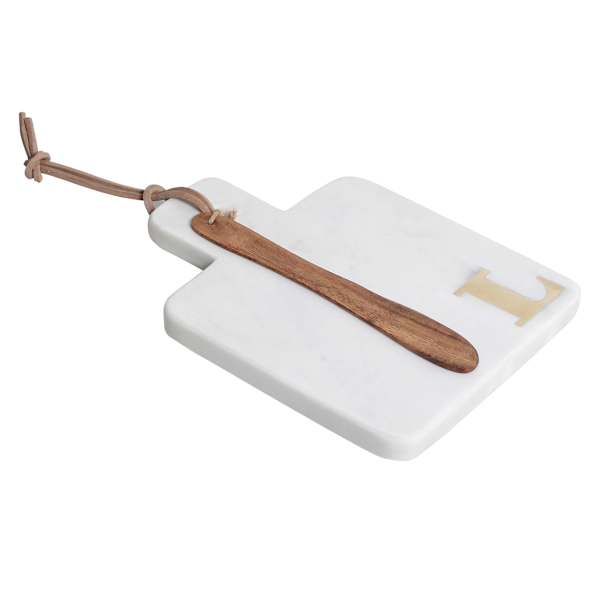 White Marbled Stoneware Monogramed Cheese Board, L