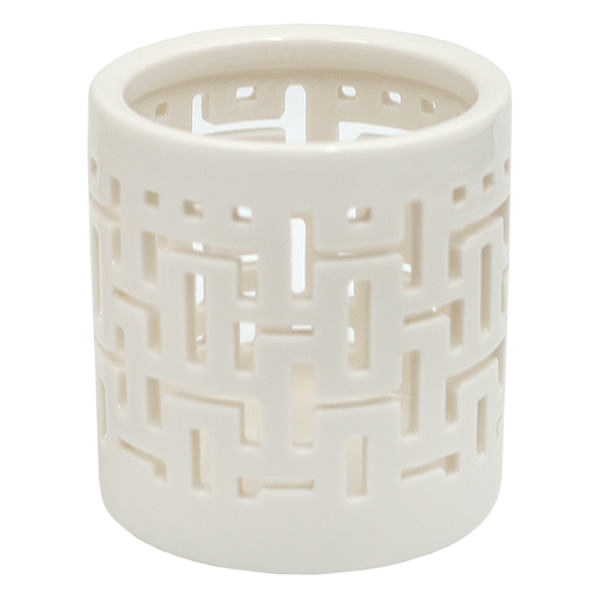Grace Mitchell White Ceramic Cutout Tealight Candle Holder, 3"