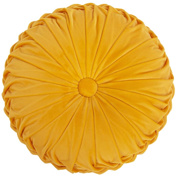 Holan Yellow Pleated Velvet Round Throw Pillow 16