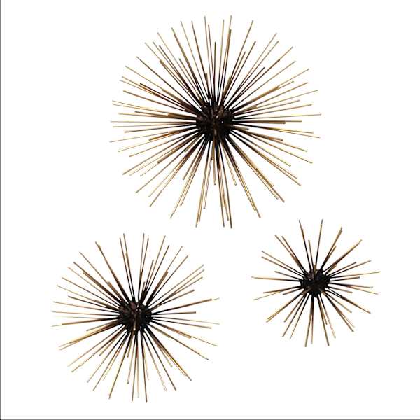 3-Piece Black with Gold Tip Urchin Wall Art Set