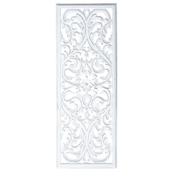 White Hand Carved Wooden Panel Baroque Wall Decor, 18x48