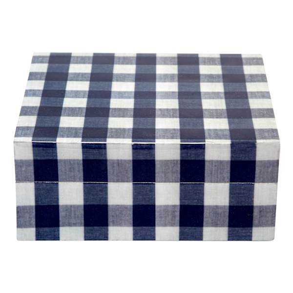 Large Blue & White Check Decal Box, 6x5