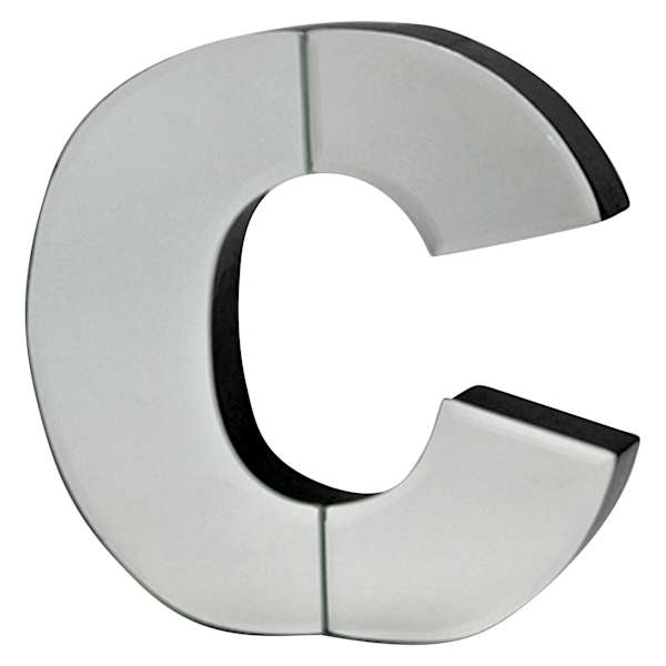 6" Mirrored Wood Monogram Letter, C