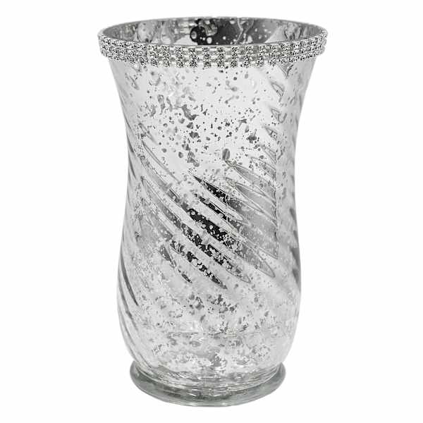Silver Rhinestone Hurricane Candle Holder, 7.5"
