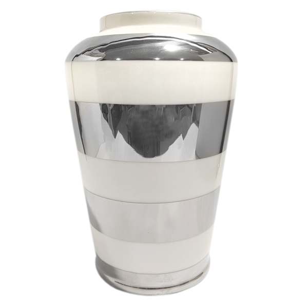 Grace Mitchell Striped Silver Ceramic Vase, 11"