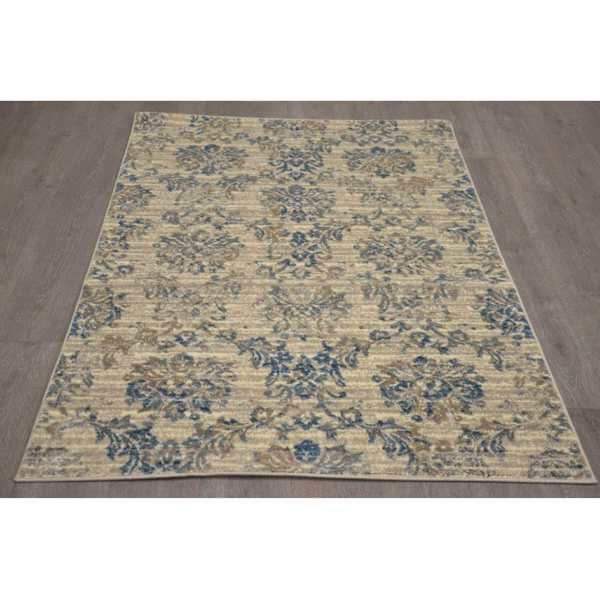 (B304) Ivory & Blue Floral Design Area Rug, 7x10