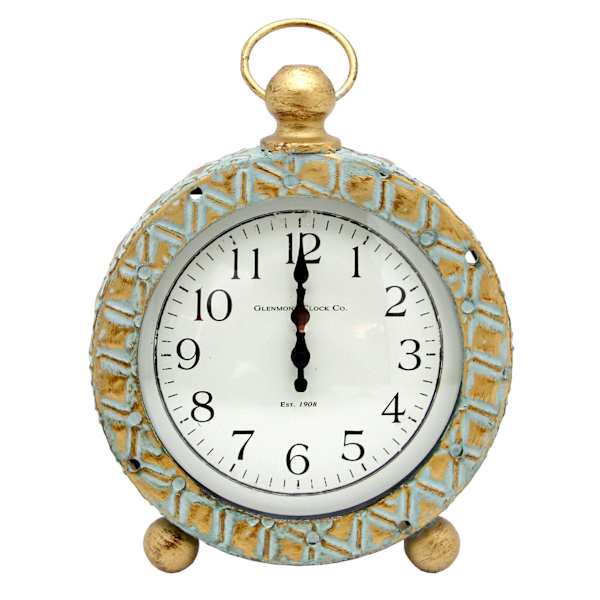 Antique Metal Round Tabletop Clock, 7.0x8.7