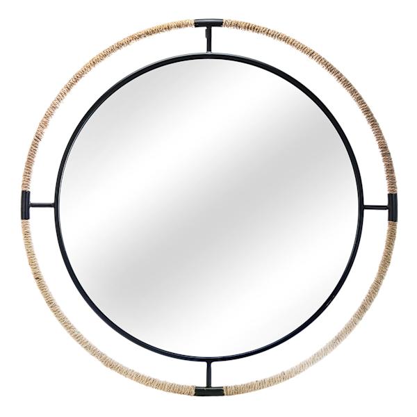 Ty Pennington Black Metal with Rope Round Wall Mirror, 36"
