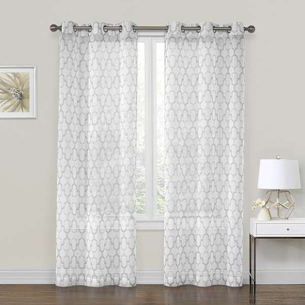 Charlton Grey Printed Sheer Grommet Curtain Panel, 84"