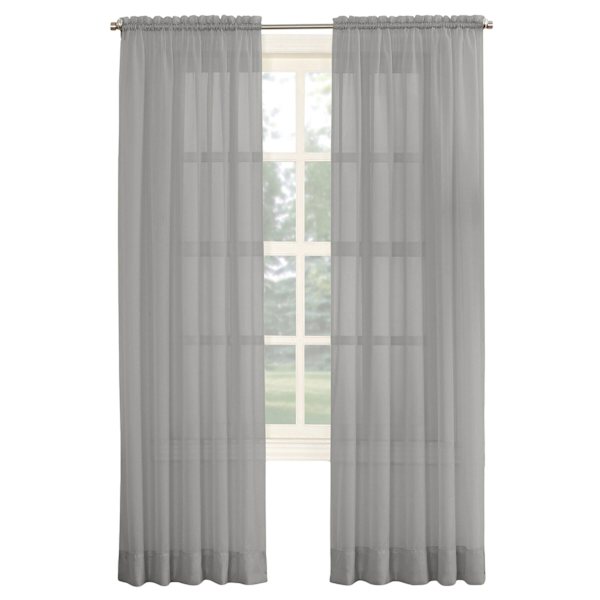 Emily Charcoal Grey Rod Pocket Sheer Voile Curtain Panel, 84"