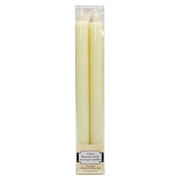 2-Pack Ivory LED Flameless Taper Candles, 10"