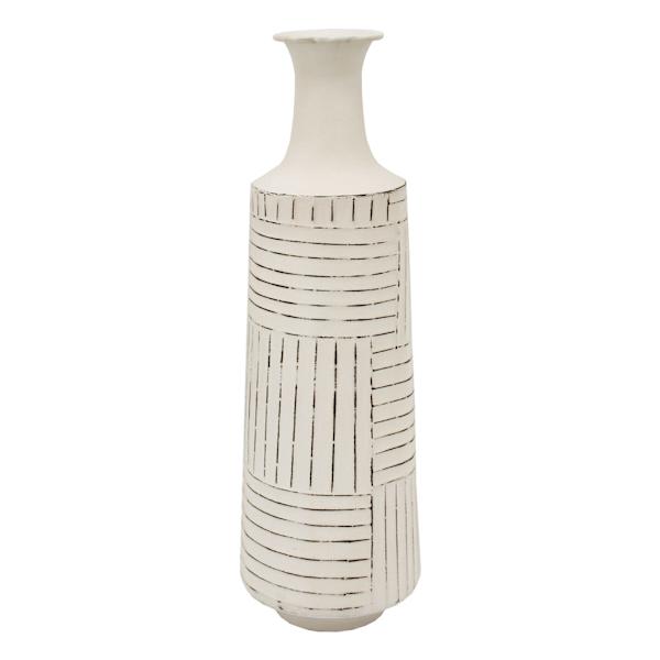 Distressed White Metal Vase, 21"
