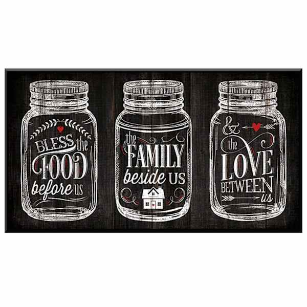 Glass Framed Bless the Food, Family, Love Wall Decor, 15x8