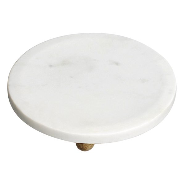 White Marbled Footed Trinket Tray, 8"