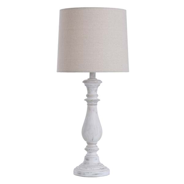 White Spindle Large Table Lamp with Shade, 28"