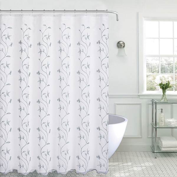 Madura Silver Embroidered Shower Curtain, 72"