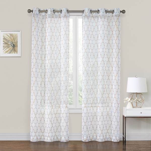 Charlton Linen Printed Sheer Grommet Curtain Panel, 63"