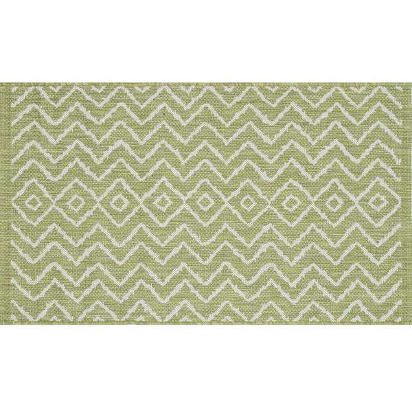 (E253) Oasis Green Geometric Indoor & Outdoor Accent Rug, 3x5