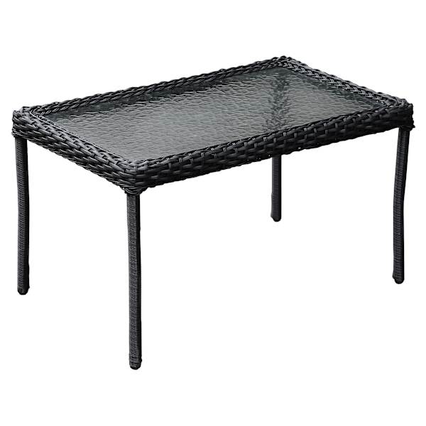Tempered Glass Top Patio Wicker Coffee Table, Black
