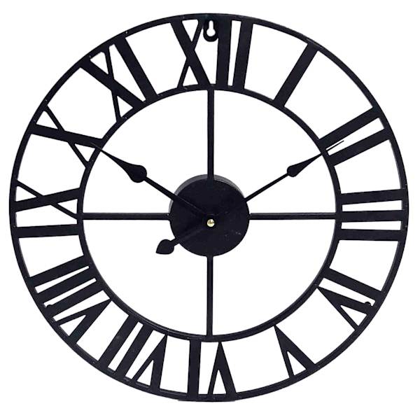 Black Metal Round Wall Clock, 16"
