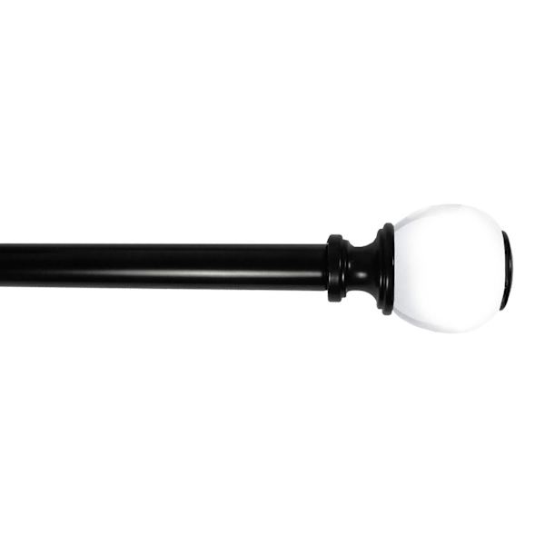 Turner 1/2" Black Finish Clear Ball Adjustable Curtain Rod, 36-72"