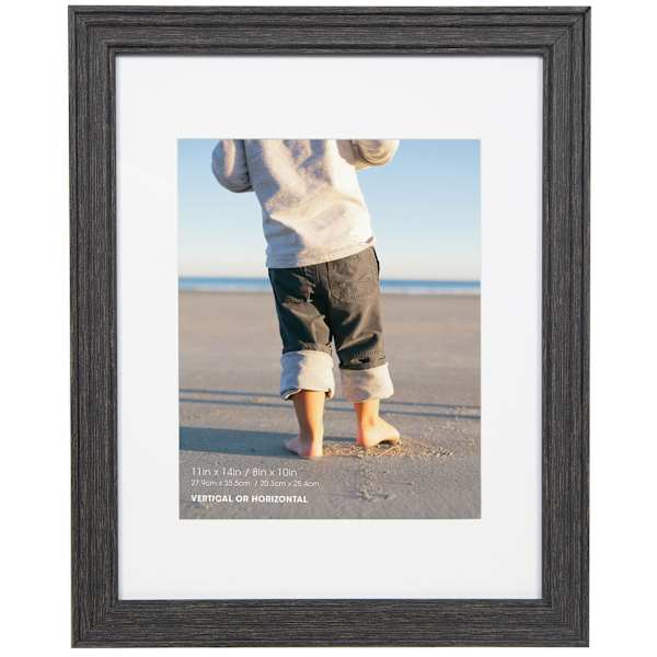 11x14 Matted to 8X10 Ridged Profile with White Mat Wall Frame, Distressed Black