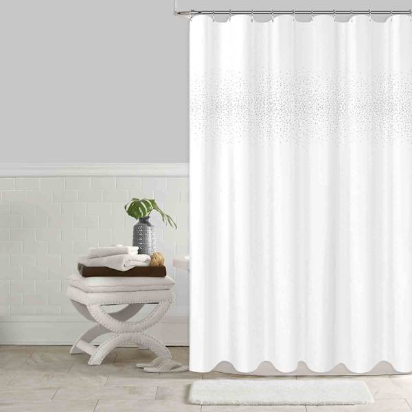 White Starburst Metallic Beaded Shower Curtain, 72"
