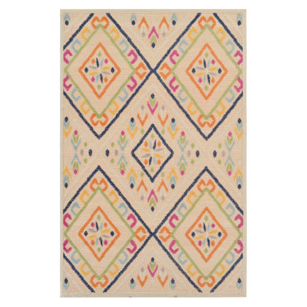 (E287) Yellow & Ivory Diamond Design Indoor & Outdoor Area Rug, 5x7
