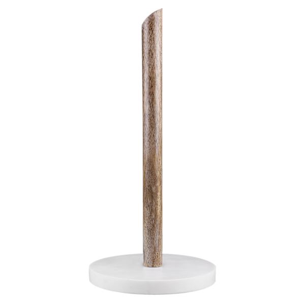 Mango Wood & White Marble Base Paper Towel Holder