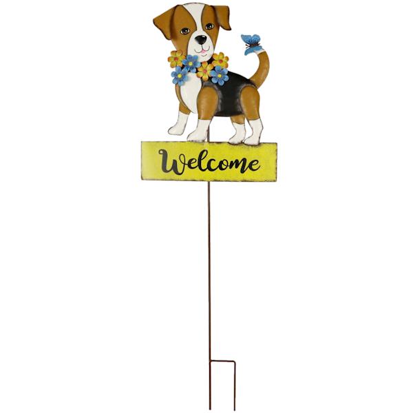 Welcome Dog with Flower Wreath Yard Stake, 36"