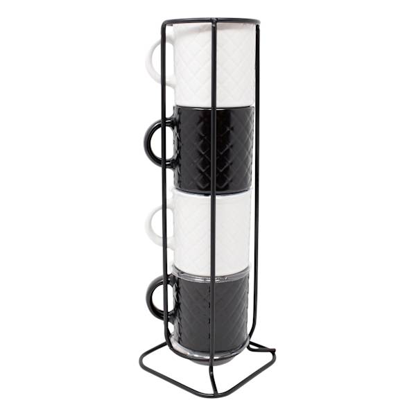 Stacked Black & White Espresso Mugs, 3oz