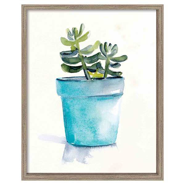 Glass Framed Potted Succulent Wall Art, 17x21