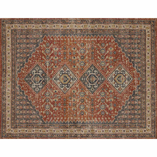 (B619) Dayton Red & Rust Diamond Design Area Rug, 8x10