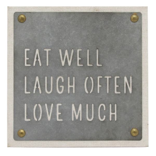 Eat Well Laugh Often Galvanized Metal Table Sign, 9.5"