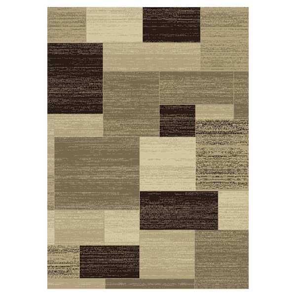 (B446) Romance Tan & Brown Geometric Area Rug, 5x7