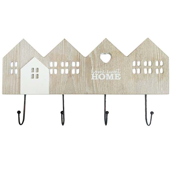 4-Hook Wood & Metal Home Sweet Home Wall Hooks, 15x8