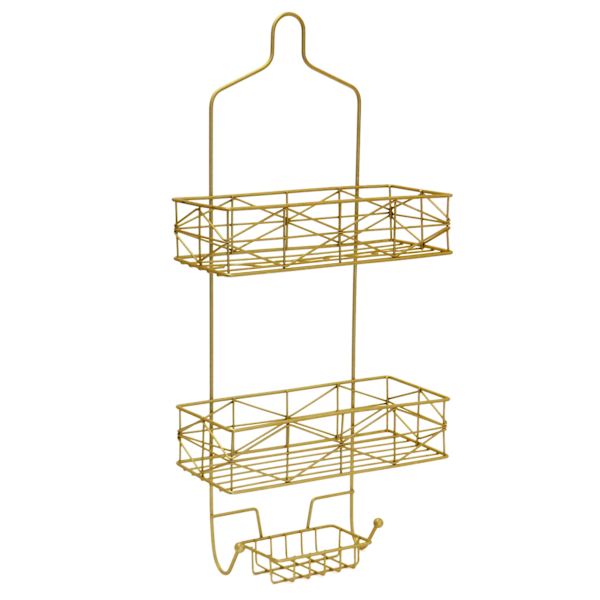 2-Tier Keira Glazed Gold Wire Shower Caddy with Soap Dish