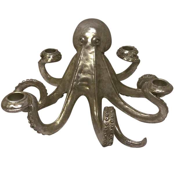 Silver Octopus Taper Candle Holder, 11"