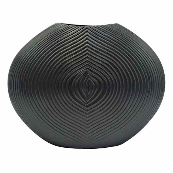 Black Carved Faux Wood Vase, 9"
